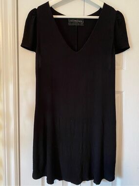 Reformation Vintage Recycled Deadstock Black V-Neck Puff Sleeve Mini Dress S/ XS